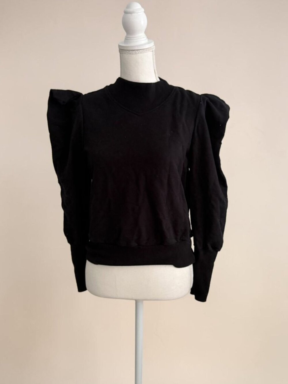 ADRIANO GOLDSCHMIED Black Ruffle Shoulder Sweatshirt Size Small